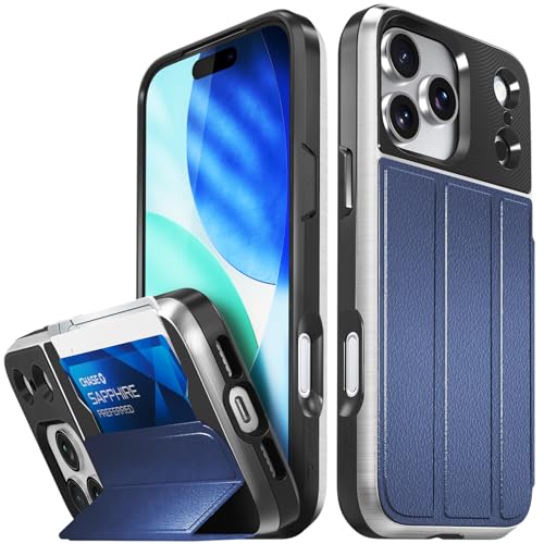 Coque iPhone 17 Pro Max antichoc de qualité militaire, étui portefeuille VENA bleu