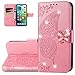 Monwutong Wallet Case for iPhone 14 Pro Max,3D Butterfly Pattern PU Leather Case with Magnetic Clasp and Cash Card Slots Holder Holster for iPhone 14 Pro Max (6.7), HZD Rhinestone Pink