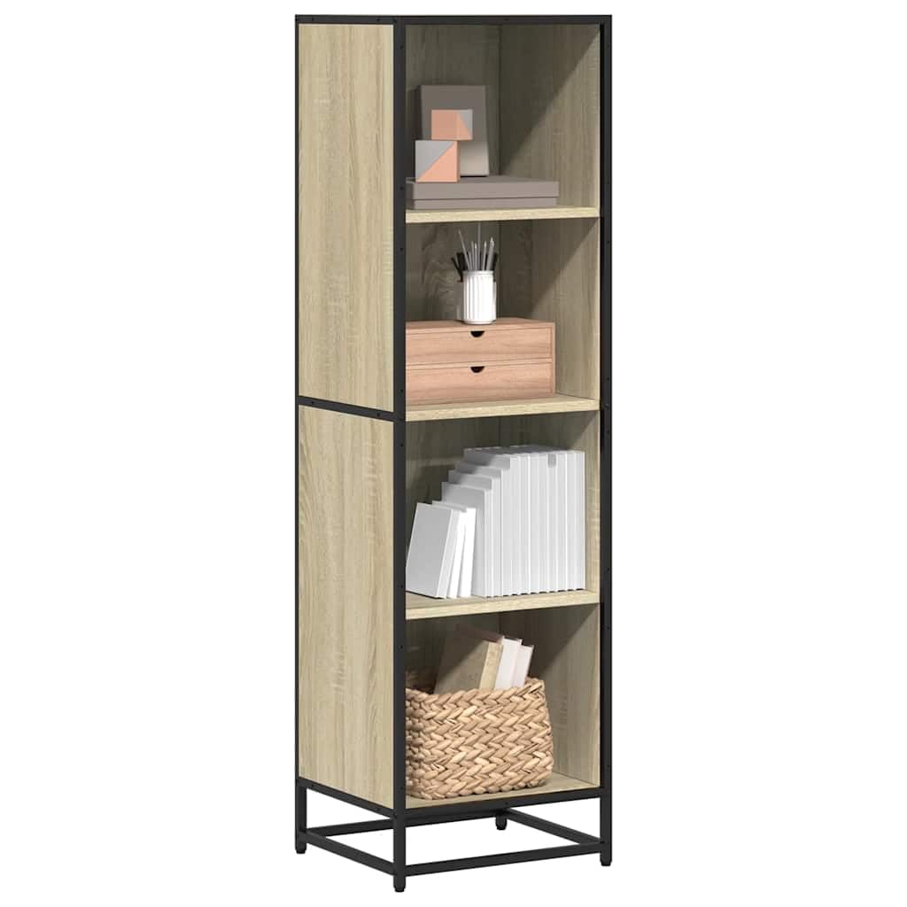 Générique Sonoma drewniana szafka na książki o wymiarach 40x35x139 cm, regał z 4 przestronnymi półkami i wytrzymałą metalową ramą, wygodne przechowywanie książek i dekoracji.