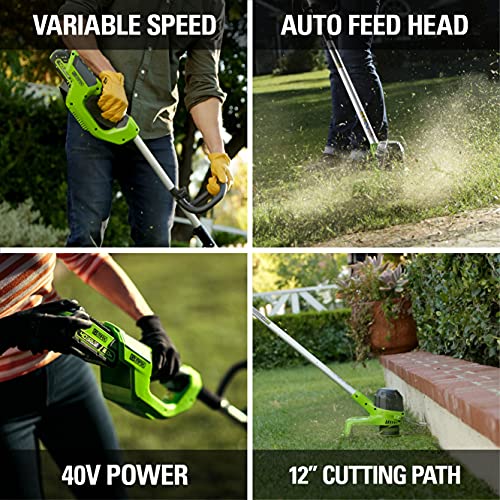Image of Greenworks 40V 12-Inch Cordless String Trimmer, Battery and Charger Not Included, BST4000