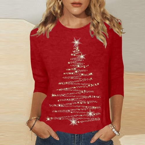 Women Christmas 3/4 Sleeve Crew Neck Shirt Funny Xmas Party Tee - image 2