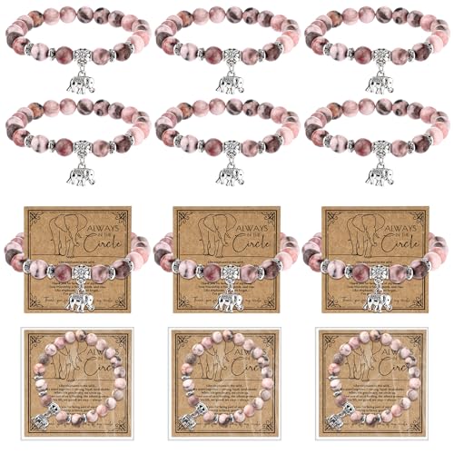 Friendship Elephant Gifts for Women Bulk Friendsgiving Natural Stone Bracelet with Elephant Charm Thank You Gifts with Inspirational Card for Thanksgiving Party Favors Best Friends