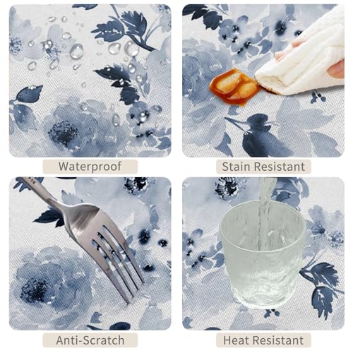 TTQYFNM 60x120inches Watercolor Blue Floral Tablecloth Navy and White Flowers Printed Modern Minimalist Art Rectangle Table Cloth Waterproof Fabric Table Cover for Kitchen Dining Room Party Decors by TTQYFNM - Image 4