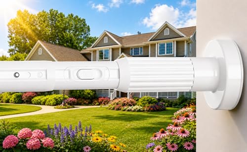 QINGYUN Extra Long No-Drill Tension Curtain Rod 40-166 Inches (4-14Ft) Heavy Duty Adjustable Rod for Outdoor Patio Curtains Large Windows Room Divider & Bathroom White