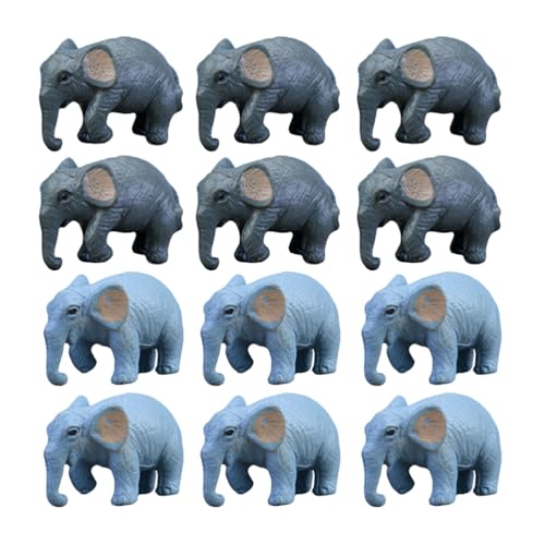 jojofuny 12 Stücke Mini Elefant Figur Wald Tierfiguren Glücksbringer Elefant Figuren Statue Kuchendeckel Dschungel Spielfiguren Puppenhaus Ornament Fee Garten Deko Party Kinder Mitgebsel
