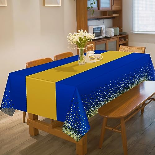 Image of OHOME 4 Pack Disposable Plastic Table Cloths for Parties,Royal Blue and Gold Rectangle Table Covers for Graduation Wedding Birthday Fathers Day Decorations | Christmas Decorations 54 inch x 108 inch