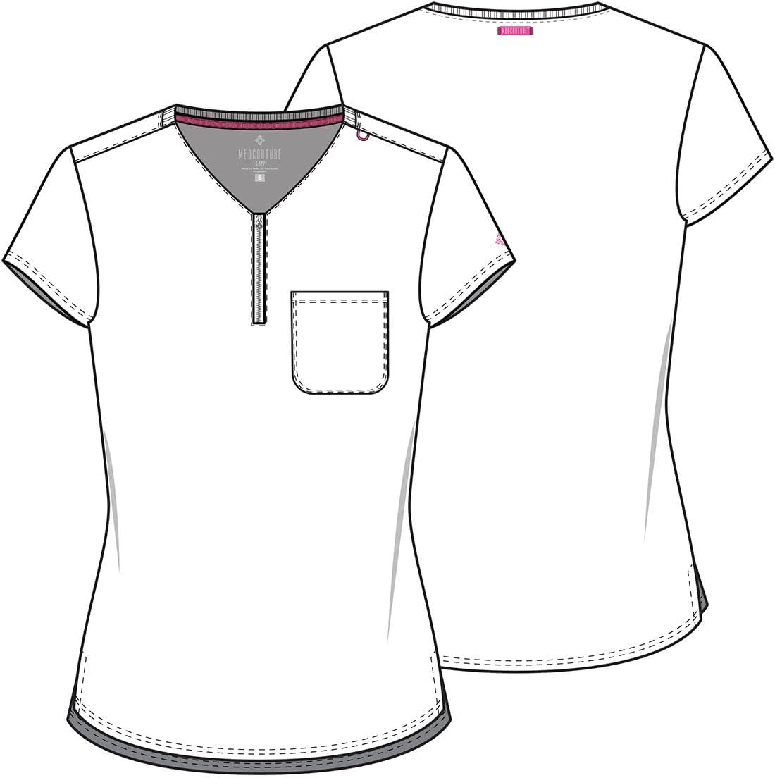 Med Couture Scrubs top for Women Medical Quarter Zip V-Neck Scrub Top Tuckable with Chest Pocket and Rounded Hem - MC705