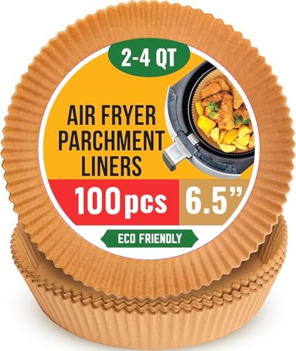 Image of Kmils 100pcs Disposable Air Fryer Paper Liner Sheets, Parchment Paper for Air Fryer, Non-Sticky Butter Paper, Baking Paper for Microwave (Round - 6.5 Inch)
