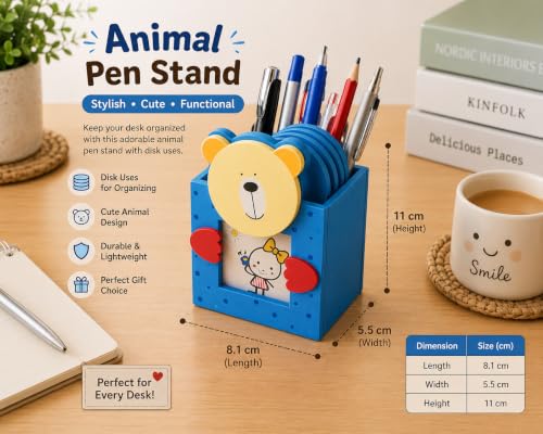 Image of GOLD LEAF Wooden Stationery Pen Stand With Photo Frame, Multicolor, Pack Of 6