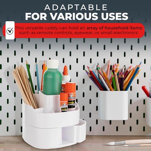 Image of Masirs 360 Rotating Makeup Organizer - Small Acrylic Cosmetic Storage Caddy, 5 Compartments, Mini Lazy Susan for Vanity, Bathroom, Skincare, Brushes & Lipsticks, Square White
