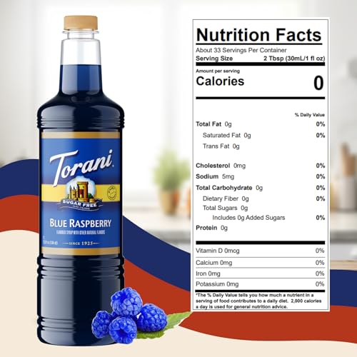 Image of Torani Sugar Free Blue Raspberry Syrup 1L - Keto, Zero Calorie