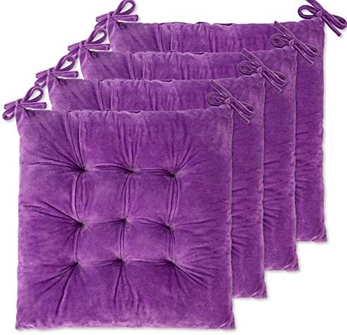 WONDER MIRACLE 4 Pack Seat Cushion/Chair Cushion Pads for Dining Chairs, Office Chair, Car, Floor, Outdoor, Patio，Machine Wash & Dryer Friendly (Flannel 16"×16", Soft Lilac)