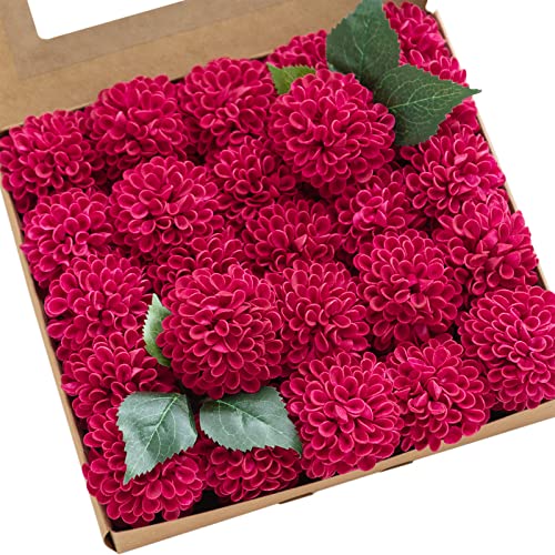 Lings moment Hot Pink Fuchsia Artificial Dahlias Wedding Flowers 25 pcs