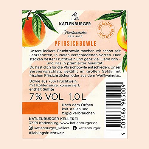 KATLENBURGER - Pfirsichbowle | Leckere, trinkfertige Bowle mit Fruchtwein. Der Partyklassiker und Spaßgarant für jede Jahreszeit! Geschmacksrichtung Pfirsich. Inhalt: 6x 1l mit 7% vol