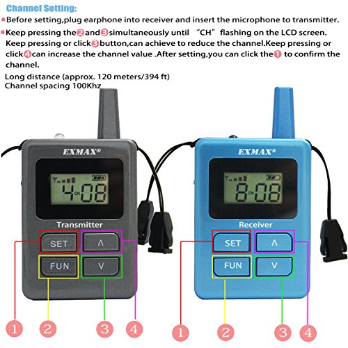 EXMAX ELGT-470 Sistema de Audio Inalámbrico para Guías Turísticos con 100 Canales, 2 Transmisores y 30 Receptores con Estuche de Carga de 32 Ranuras miniatura 4