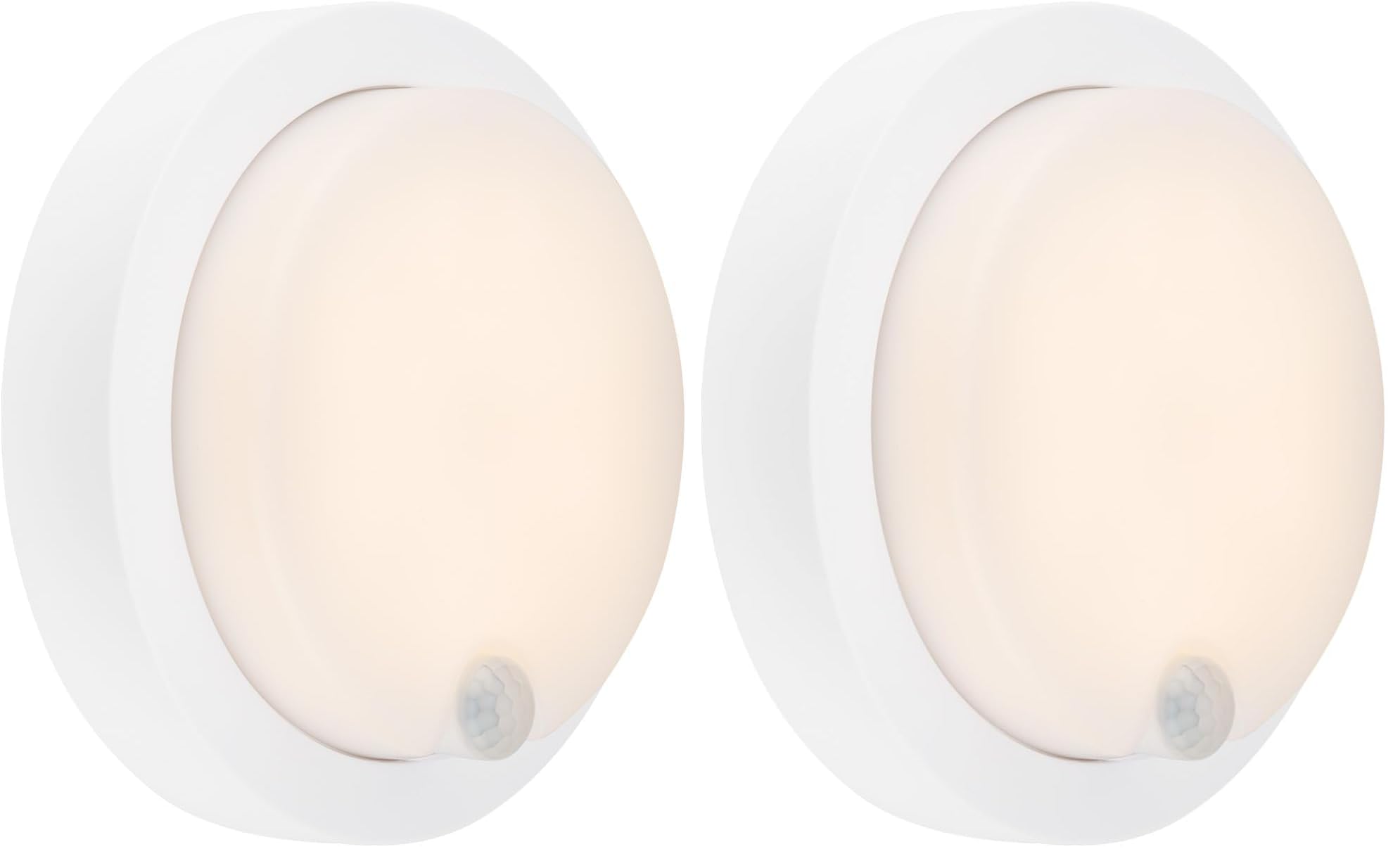 BRILONER – Außenlampe mit Bewegungsmelder, Wandlampe mit Akku, 4W, 700lm, Wandleuchte ohne Stromanschluss, Aussenlampe Wand, Akku Lampe, Outdoor Lampe, Warmweiße Lichtfarbe, 170x55 mm (DxH), Weiß