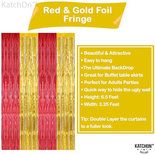 Image of KatchOn, Gold and Red Fringe Backdrop - Xtralarge, Pack of 2 | Foil Fringe Curtain for Nurse Graduation Party Decorations | Prom Decorations 2026 | Red and Gold Graduation Decorations 2026