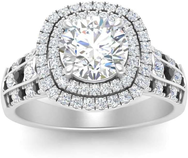 Choose Your Gemstone Big Diamond CZ Engagement Ring 925 Sterling Silver Round Shape Double Halo Engagement Ring Minimal Modern Design Birthday Gift Wedding Gift US Size 4 to 12