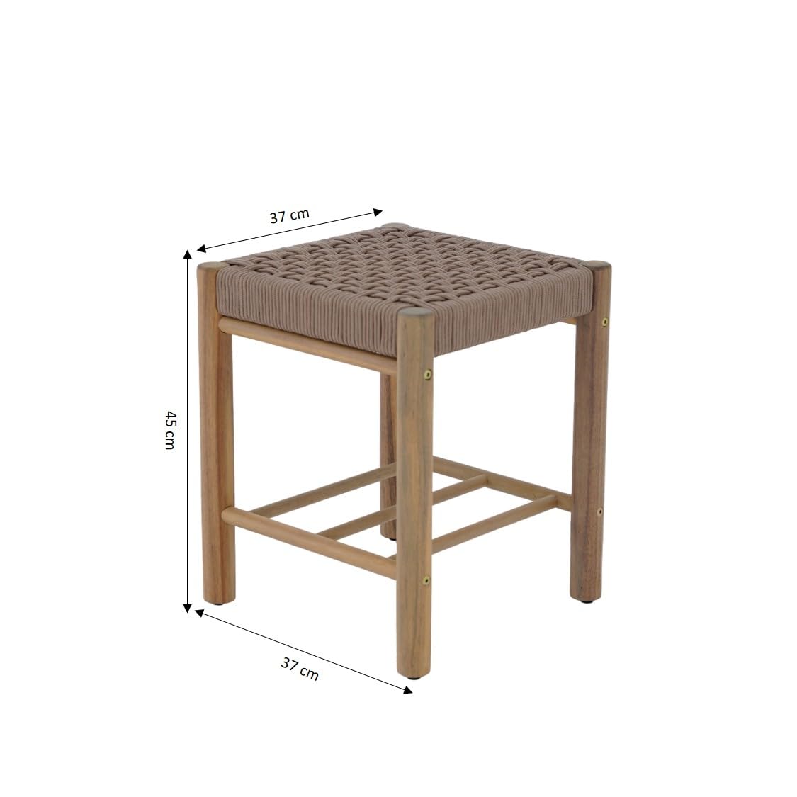 BAÏTA Tabouret intérieur et extérieur AVI en Bois d'acacia et Corde Marron Clair