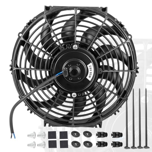SRTVAUTC 12 12inch Radiator Fan Universal Slim Pull Fan Electric Radiator Cooling Fans with Mount Kit Assembly Push Pull 24V 80W Black