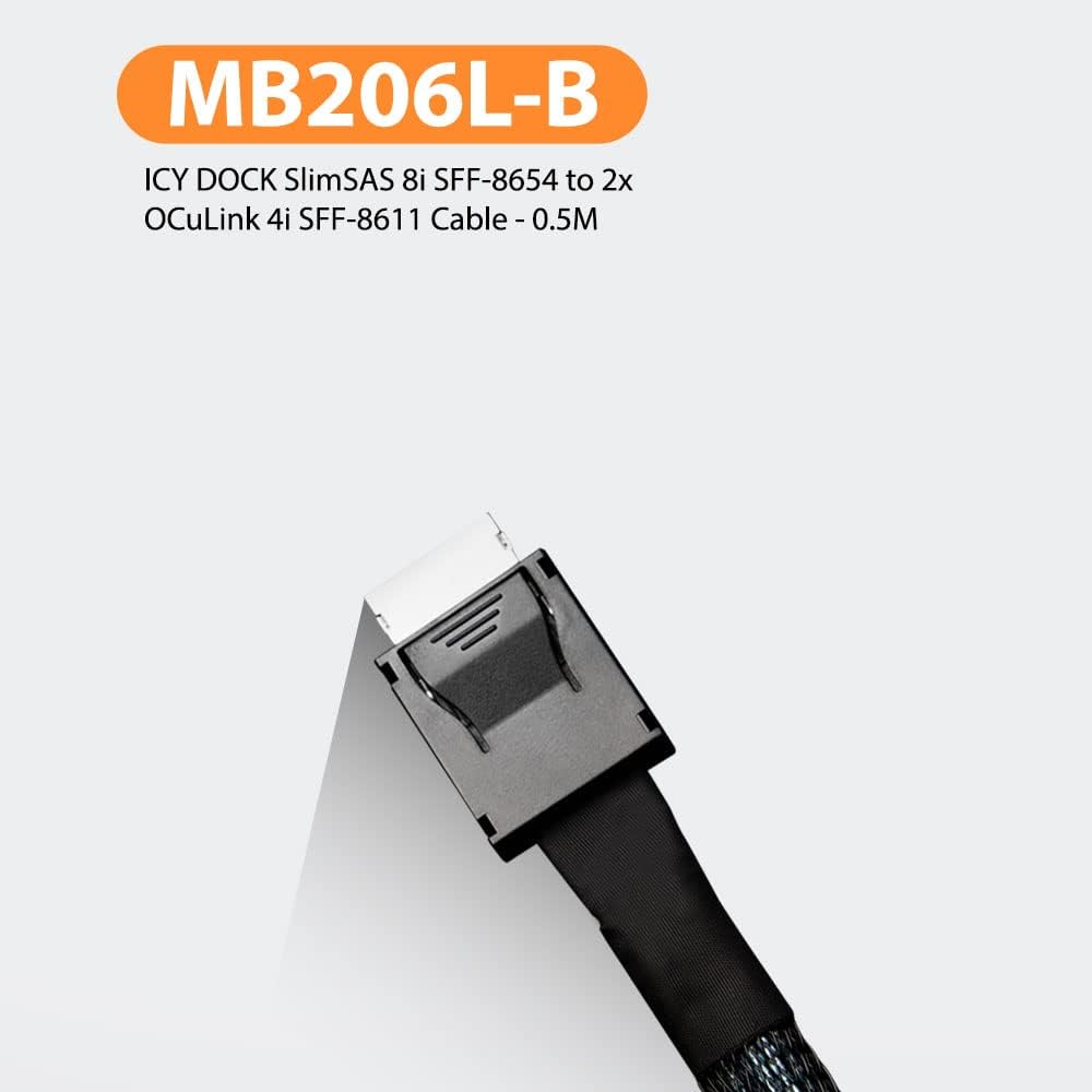 ICY DOCK SlimSAS 8i SFF-8654 to 2X OCuLink 4i SFF-8611 Cable - 0.5M