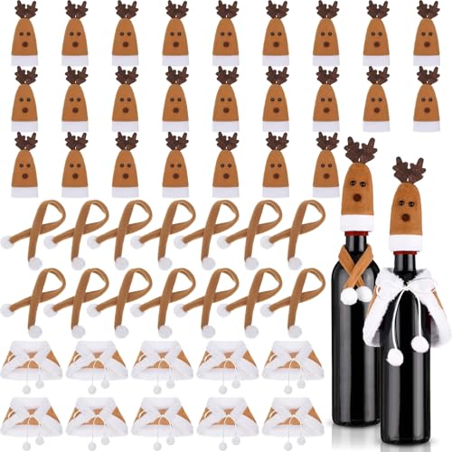 Nuenen 50 Pcs Mini Wine Bottle Covers Christmas Hat Set, Brown Reindeer