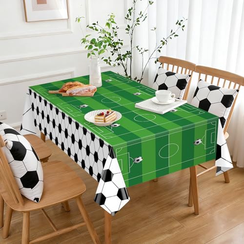 Image of Hxezoc 3 Pack Disposable Soccer Plastic Tablecloths, 54 x 108 Inches Soccer Waterproof Table Cover for Sports Birthday Party Baby Shower Decorations Outdoor Indoor Party Supplies