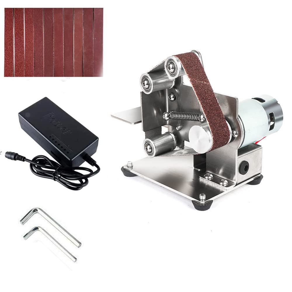 Lijadora de Banda Pulidora Rectificadora DIY Mini lijadora de Banda Amoladora Multifuncional Cuchillo Afilador de Bordes Apex con Llaves Cinturón de Arena, 120w