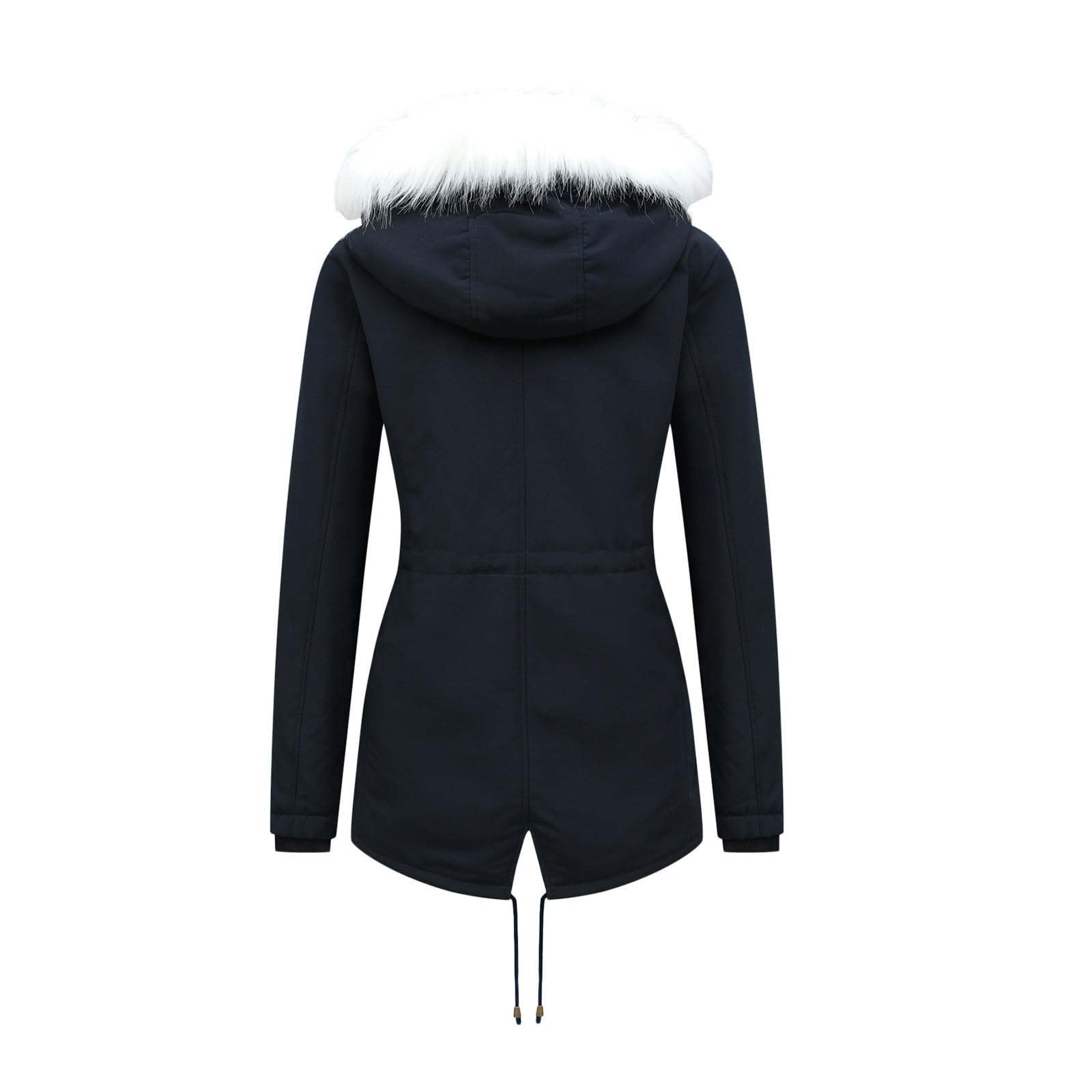 Abbigliamento Donna Cappotto Lungo in Pile Pesante, Caldo, Invernale, con Cappuccio Finto, Taglie Forti Business Meeting