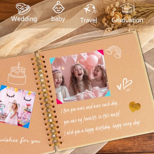 Álbum de recortes DIY Artmag de 10 x 10 pulgadas con tapa dura y ventanilla, papel kraft en blanco, 40 hojas (80 páginas), para libro de visitas, boda familiar y aniversario (marrón) miniatura 3