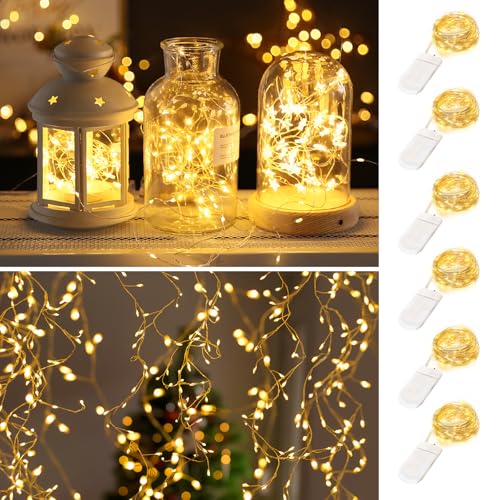 Blingstar Fairy Lights Battery Operated, 6 Pack 7Ft 20LED, Waterproof Silver Wire Mini String...