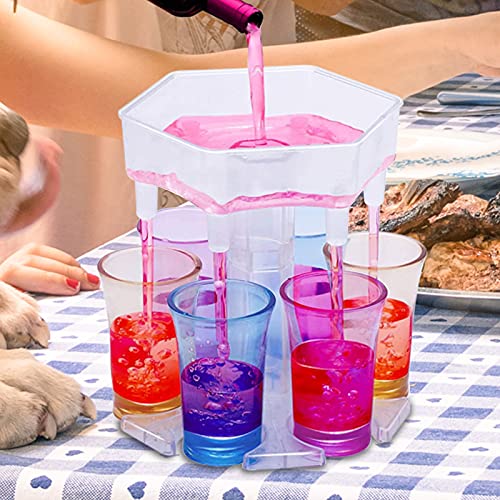 Shot Glass Dispenser and Holder, Shot Buddy Dispenser with Glasses, Multiple 6 shot dispenser, Alcohol Shot Pourer Dispenser, Cocktail Dispenser, Great Home Bar Dispenser for Filling Liquids (clear)