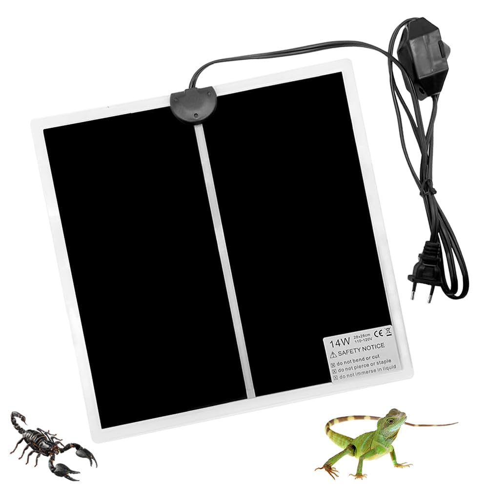 Manta Calefactora para Reptiles, 14W Térmicos para Terrarios, Almohadilla Térmica para Reptiles, Almohadilla térmica Ajustable para Reptiles con Temperatura Ajustable para Tortuga, Serpientes…