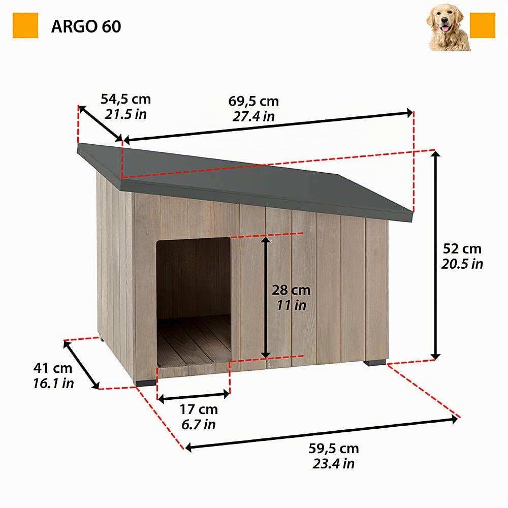 Ferplast Caseta para Exteriores, Caseta para Perros Argo 60 de Madera FSC con Pintura no Tóxica, Resistente a los Rayos U.V.
