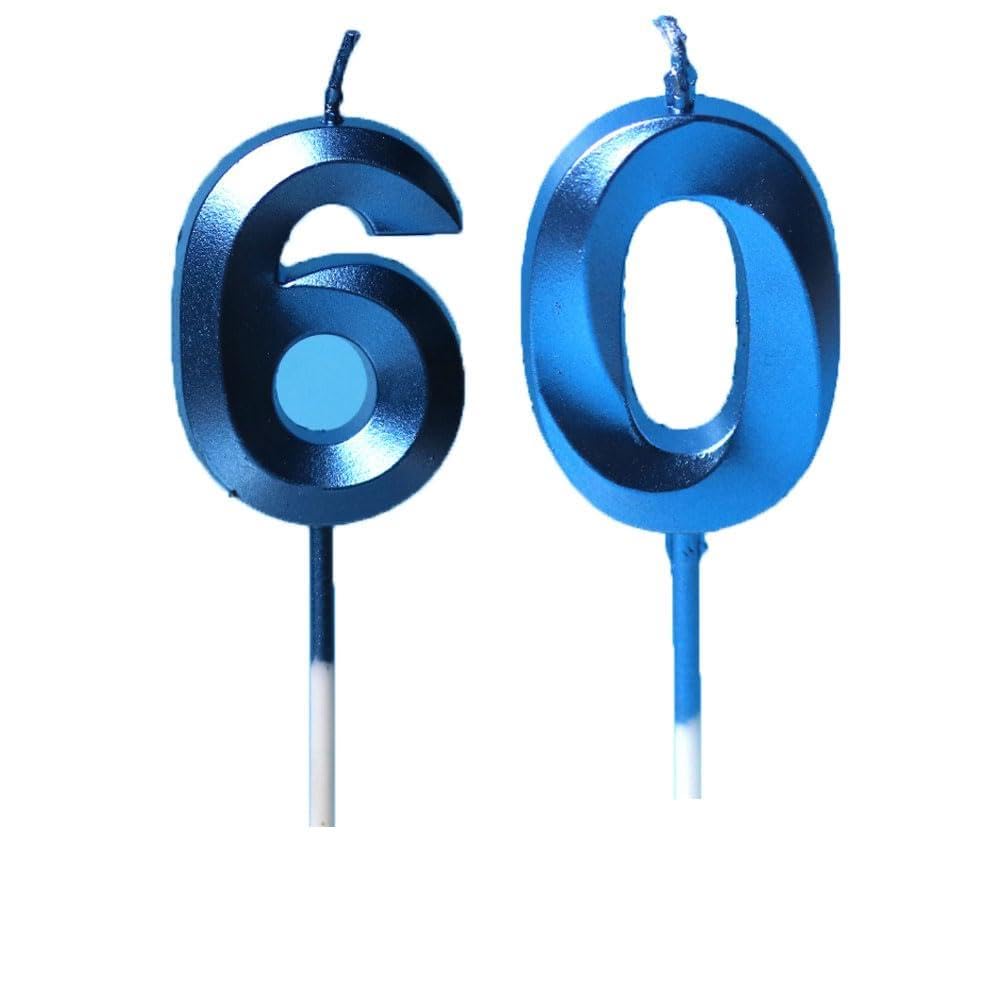 Xueliyun Blue 60Th Birthday Candles Number 60 Happy Birthday Candles Cake Topper Decorations For Children Birthday Party For 3D Designed Wedding Anniversary Party Wedding Anniversary Celebration Supply