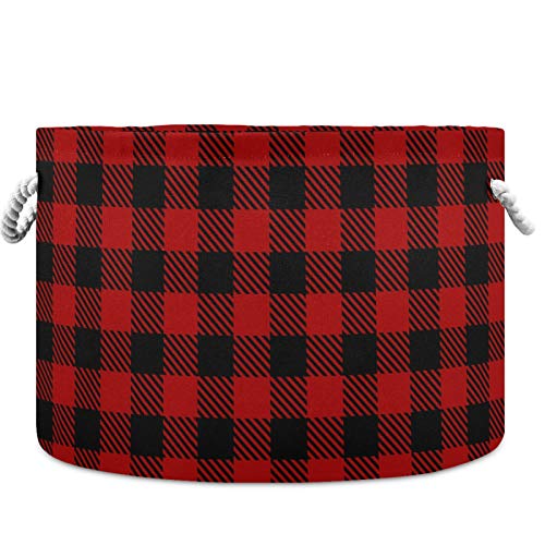 Image of visesunny Storage Basket Black And Red Lumberjack Plaid Nursery Hamper Basket Clothes Toy Storage Organizer Bin Box Collapsible Laundry Bag for Kid Room,Playroom,Bathroom,Living Room,Dorm,Office