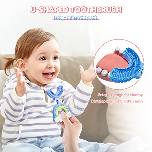 Qiqamole Toddler Toothbrush U-Shaped Kids Toothbrush Baby Soft Silicone Toothbrush Manual Training Toothbrush Infant 360° Oral Teeth Cleaning Design For Kids 2-7 Years Old (Blue) #TOP2