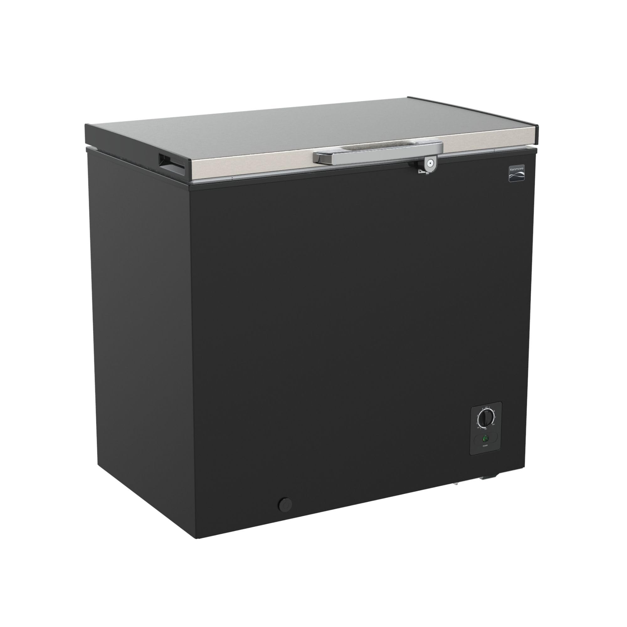 Congelador horizontal Kenmore de 7 pies cúbicos y 198 litros con cerradura, listo para garaje, congelador profundo, descongelación manual, apariencia de acero inoxidable negro, tapa con bisagra balanceada, dial de termostato externo, sótano, garaje, cobertizo, cabaña