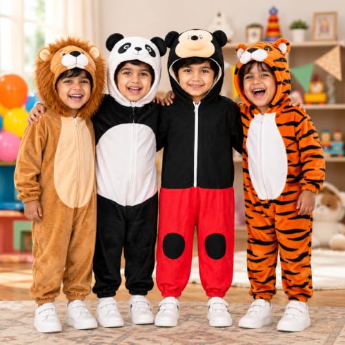 Image of Raj Costume Animal Fancy Dress Costume for Boys & Girls | Hooded Full Body Wildlife Zoo Animal Jumpsuit | Soft Costume for School Function, Fancy Dress, Halloween, Birthday, Cosplay & Role Play