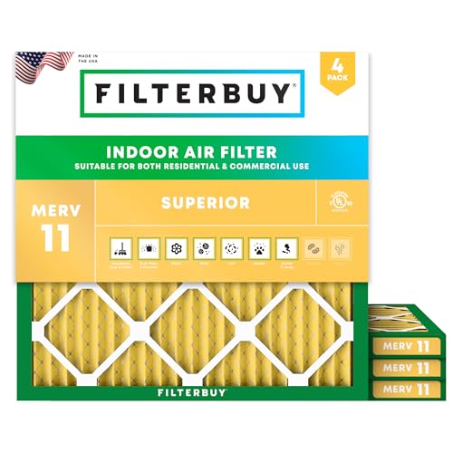 Filterbuy 18x18x1 Air Filter MERV 11 Superior Pet & Allergy Defense (4-Pack), Electrostatic Pleated HVAC AC Furnace Filters Replacement (Actual Size: 17.75 x 17.75 x 0.75)