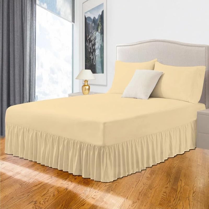 Plain Dyed Valance Sheet Deep Drop Valance Fitted Sheet in 22 colours Non-Iron Soft Fabric (LATTE DO) โ image 1