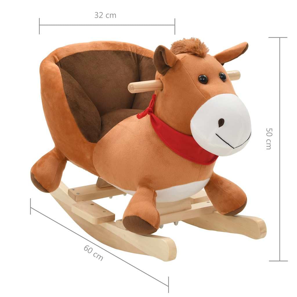 Schaukeltier Pferd mit Rückenlehne Plüsch Schaukelpferd für Kleinkinder ab 12 Monaten, 60x32x50 cm, Braun