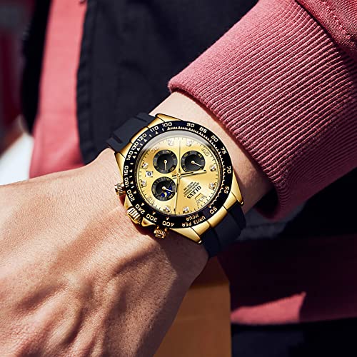 Image of OLEVS Men's Watches Chronograph Multifunction Sport Silicone Luxury Diamond Moon Phase Quartz Male Watch Waterproof Wrist Watch