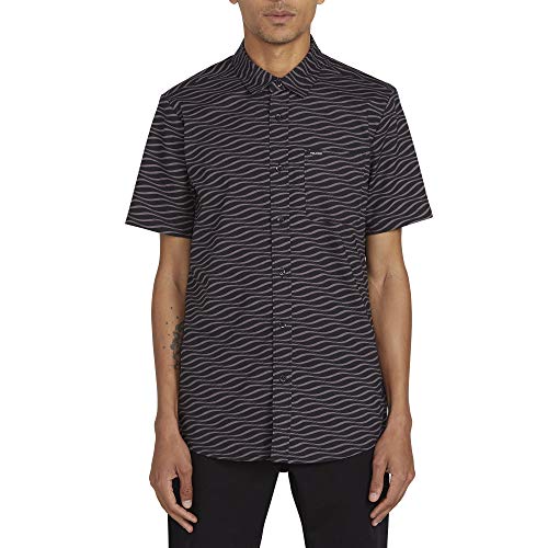 Volcom Men's Levstone Vibes Short Sleeve Button Down Woven Shirt, Dark Charcoal, Large