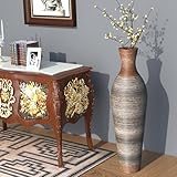 40' Tall Large Rattan Standing Floor Vase Modern Decorative Accent Flower Holder Floor Vase for Living Room Entryway Dining Room Stylish Home Décor Statement Piece (Brown+Grey)
