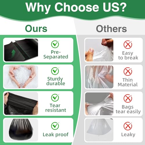 Image of 200 Counts 1.2 Gallon Trash Bag Drawstring Small Trash Bags, Thick Pre-separated Garbage Bags, Trash Bin Liners, Suitable for bathroom, kitchen, bedroom, office (Black)