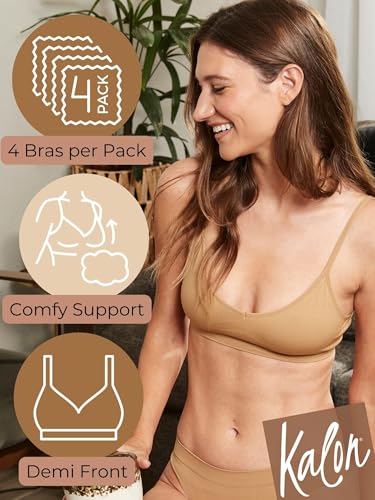 Image of Kalon Women's 4 Pack Demi Padded Bralette Wireless Comfortable Bra