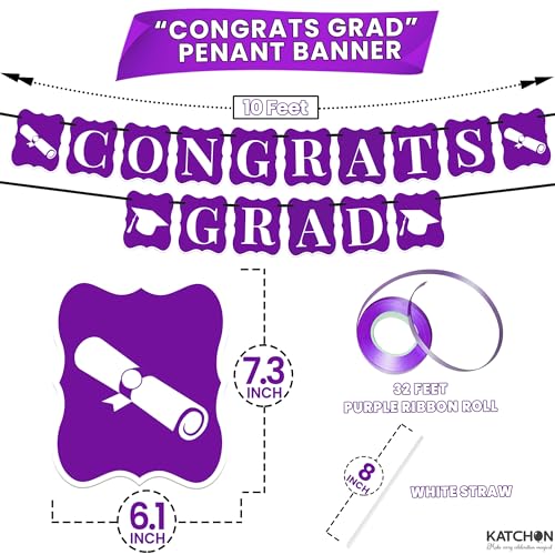 Image of KatchOn, Purple Graduation Decorations 2026 - Pack of 31 | 40 Inch, Purple 2026 Balloons, Congrats Grad Banner for Graduation Decorations Class of 2026 | Grad Decoration