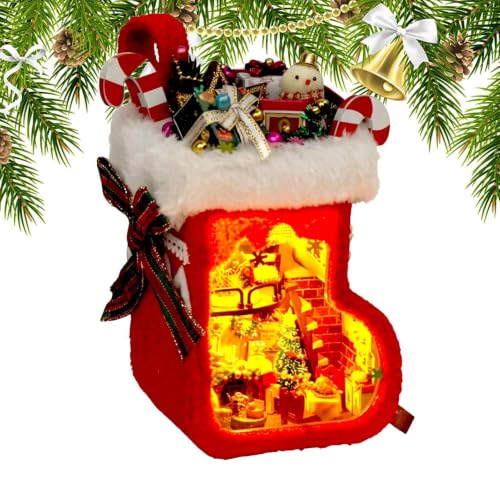 Puzle de madera 3D navideño y kit de casa en miniatura artesanal para estantería