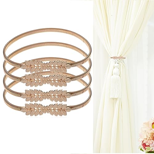 STOBAZA 4 Pack Gold Curtain Tiebacks Carving Design Curtain Ties for Drapes, Decorative Window Drape Tie Backs, Adjustable Length Spring Curtain Tiebacks for Home Window Decor
